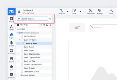 Search Pages box of the Pages Panel