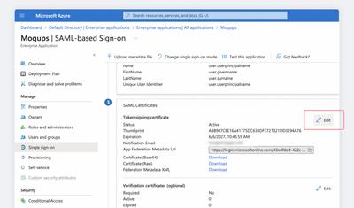 Update SAML certificate