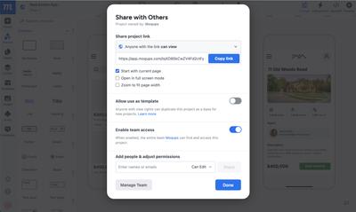 Moqups sharing modal